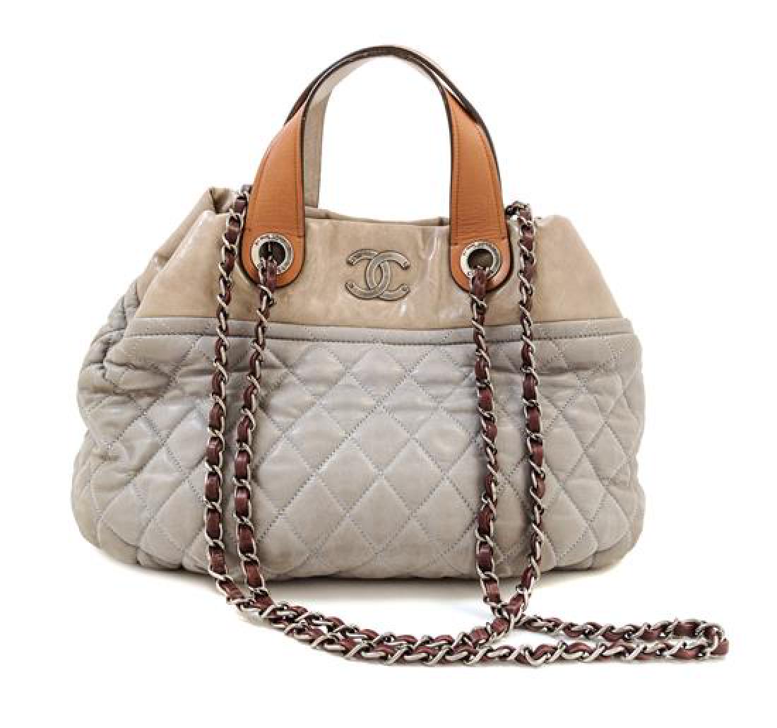 A Chanel Grey Leather Quilted Handbag, (1 of 3)