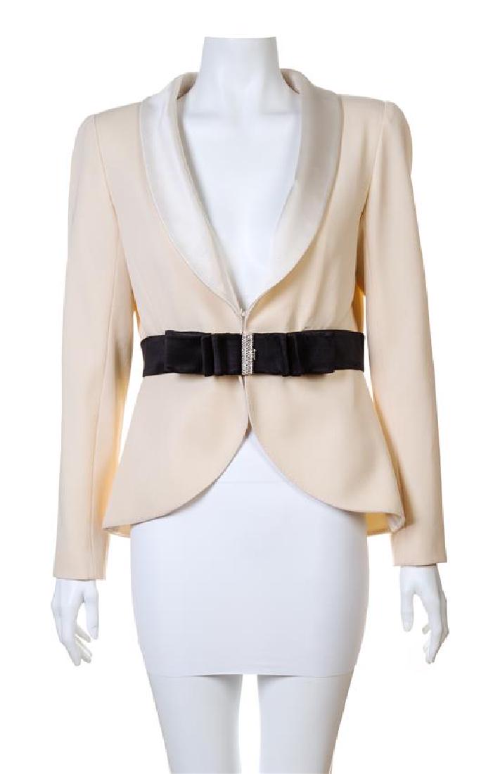 A Valentino Cream Wool Tuxedo Peplum Jacket, (1 of 3)