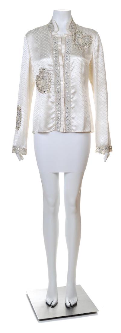 A Valentino Cream Silk Embellished Blouse, (1 of 3)