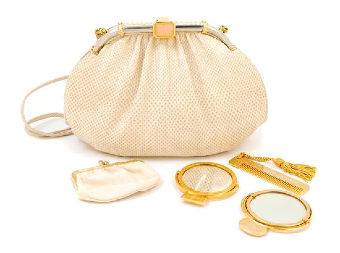 A Judith Leiber Ivory Snakeskin Clutch, (1 of 3)