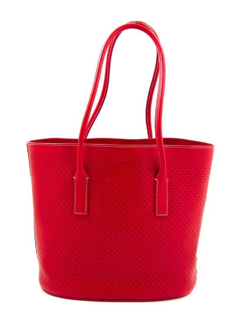 A Prada Red Leather Perforated Tote Bag, (1 of 3)