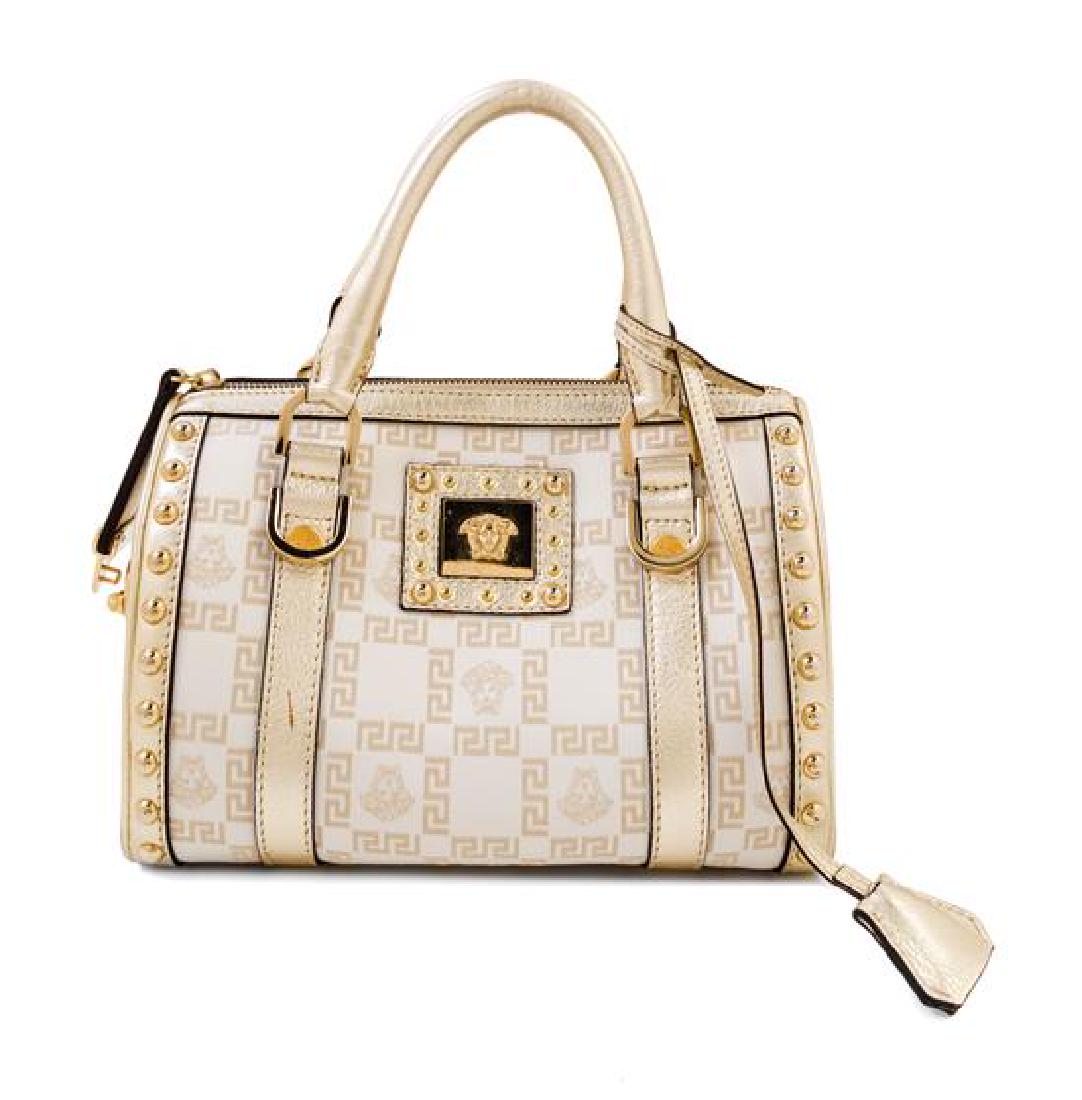 A Versace Metallic and Cream Monogram Handbag, (1 of 3)