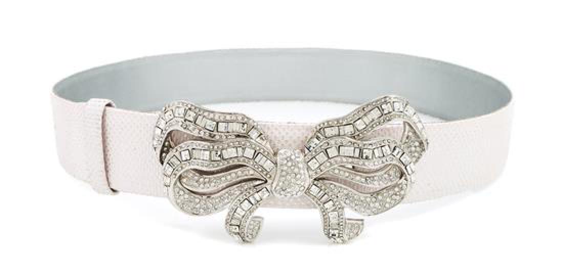 A Judith Leiber White and Silver Metallic Belt, (1 of 1)