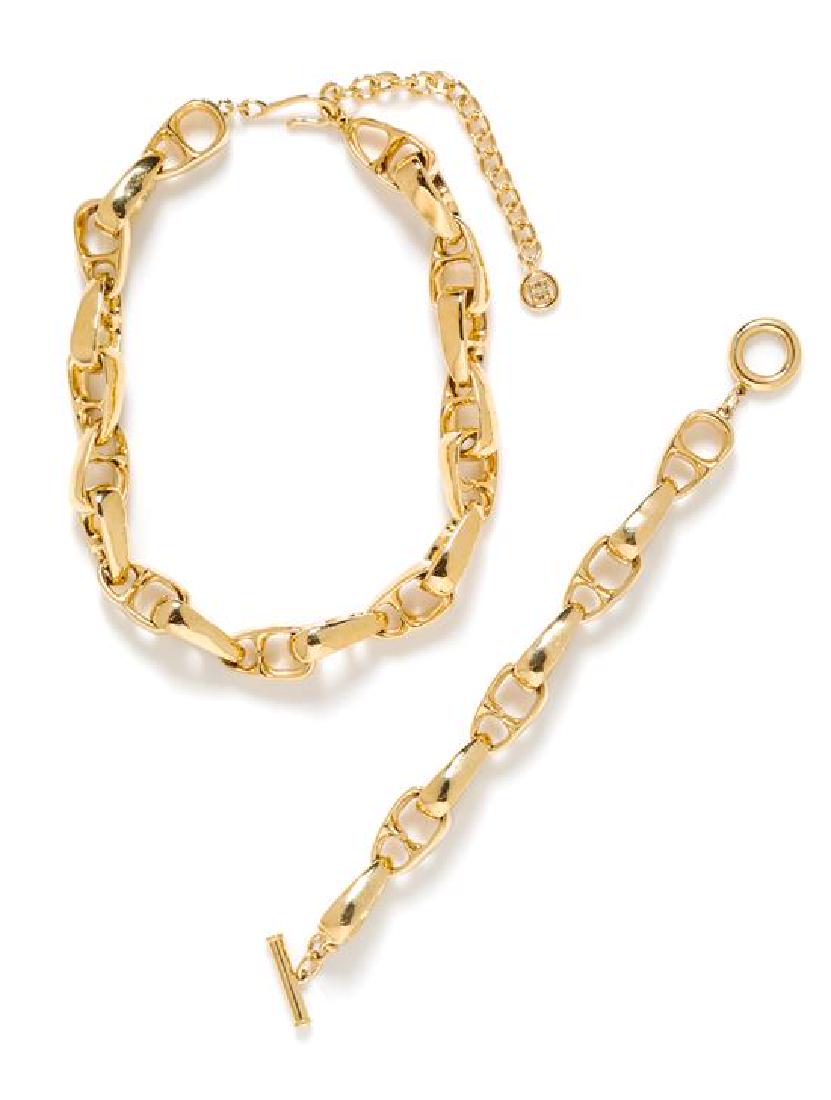 A Givenchy Goldtone Stylized Link Necklace and Bracelet (1 of 1)