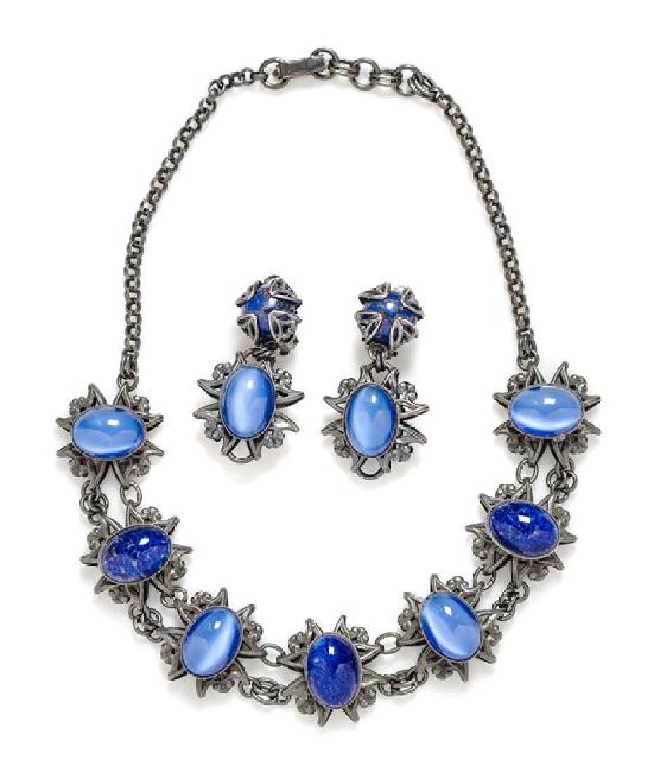 A Jean-Louis Blin Metal Necklace and Earclip Set, (1 of 1)