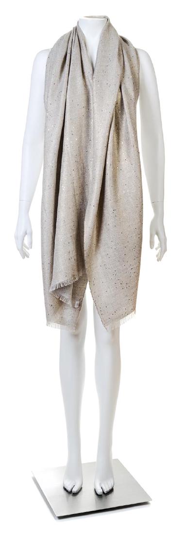 A Bruno Cuccinelli Gray and Gold Cashmere Shawl, (1 of 2)
