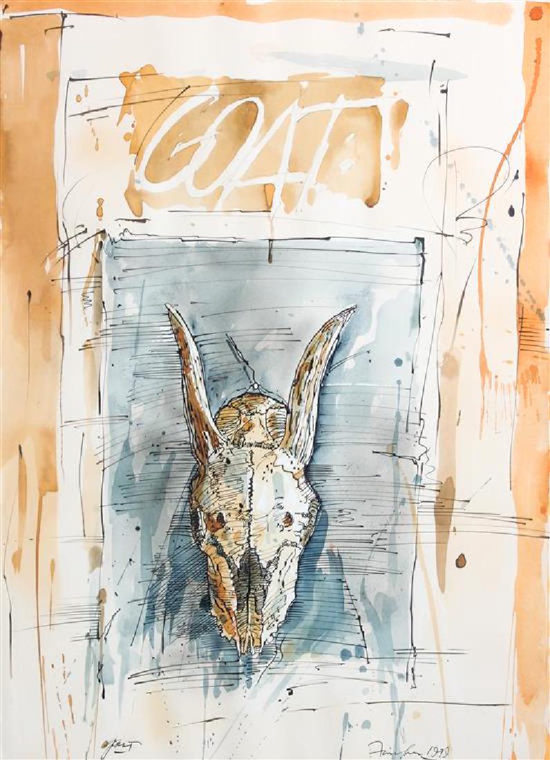 John Fincher, (American, b. 1941), Goat, 1979: John Fincher (American, b. 1941) Goat, 1979 watercolor and ink on paper signed Fincher (lower right) Sheet: 29 3/4 x 22 1/4 inches. Estimate $ 150-250 Appears in overall good condition. Not examined o