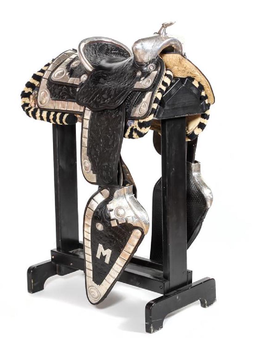 Tooled Black Leather and Silver Parade Saddle Seat size (1 of 1)