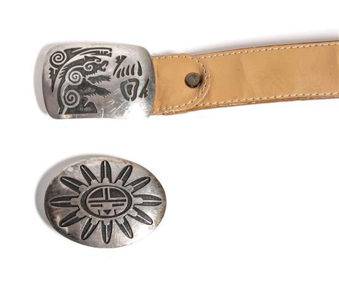 Two Hopi Style Silver Overlay Belt Buckles Height of (1 of 1)
