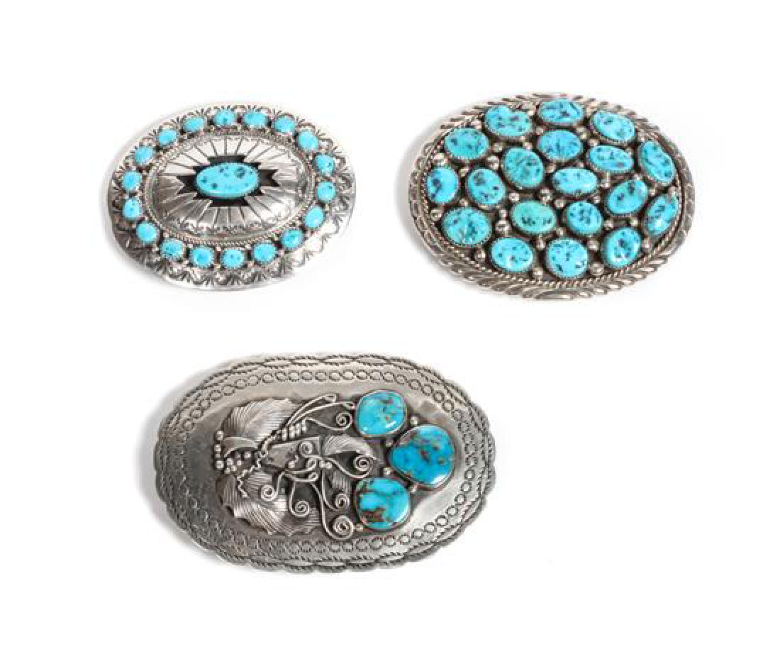 Navajo Silver and Turquoise Belt Buckle, Wilbur Musket (1 of 1)