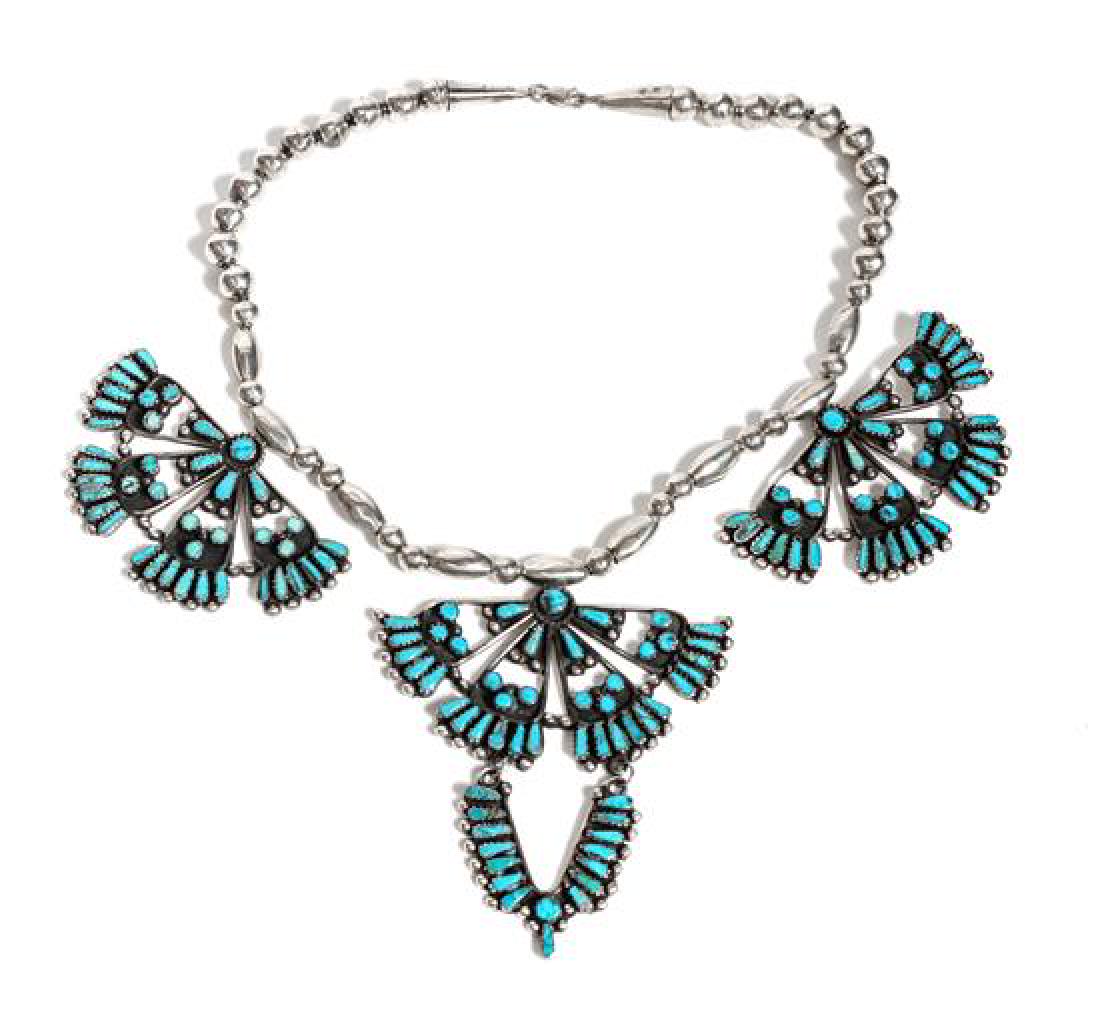 Zuni Petit Point Silver and Turquoise Necklace Length (1 of 1)