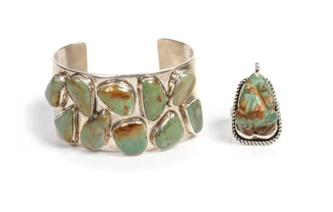 Southwestern Silver and Green Turquoise Cuff Bracelet, (1 of 1)