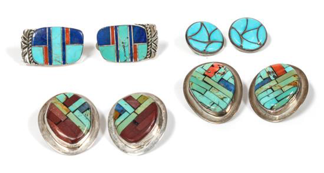 Four Pairs of Southwest Multi-Stone Mosaic Earrings (1 of 1)