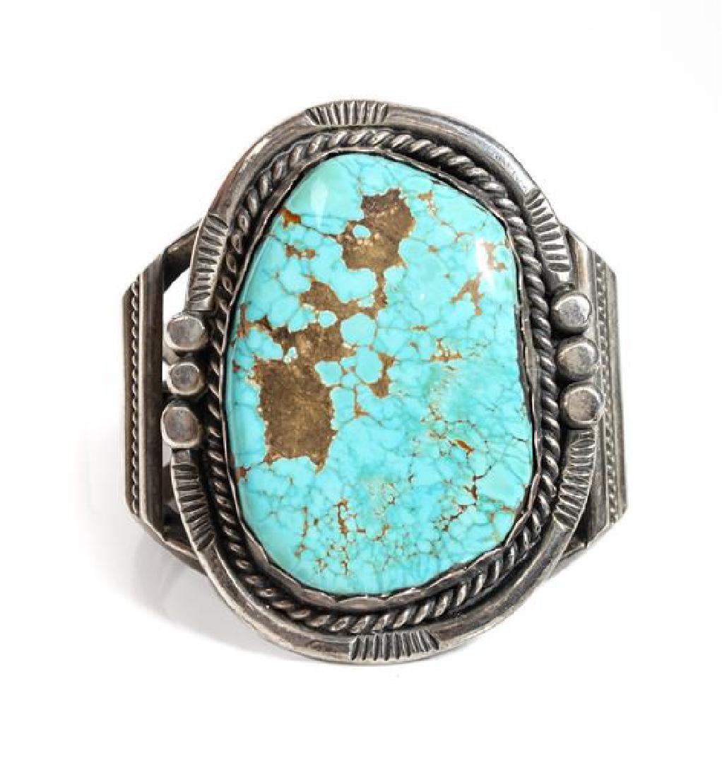 Southwestern Silver and Turquoise Cuff Bracelet Length (1 of 1)