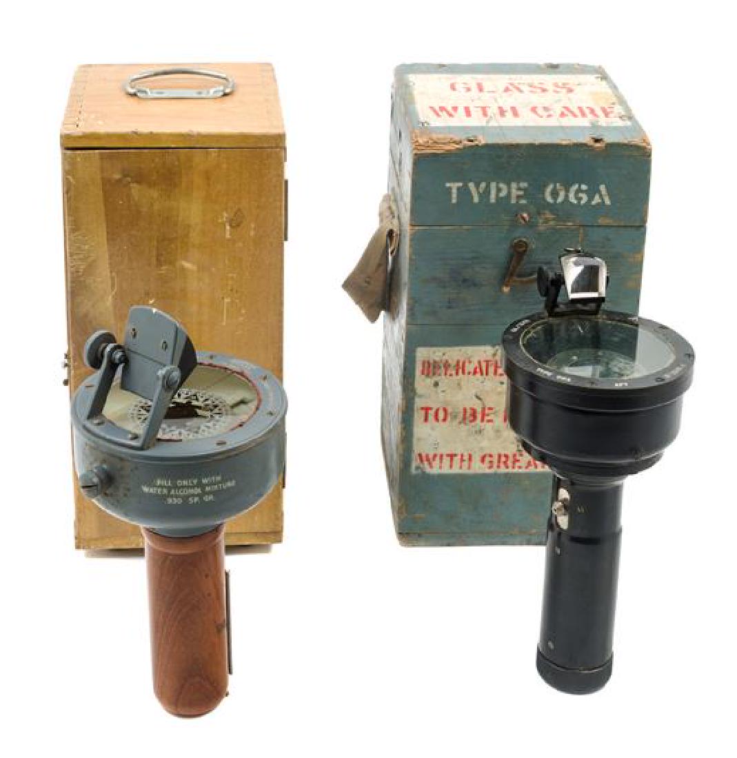 * Two English Metal Hand-Held Landing Compasses Height (1 of 2)