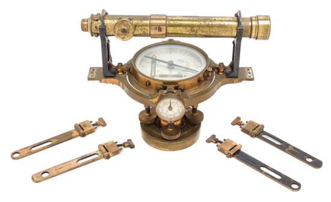* An English Brass Surveyor's Transit Compass Base: * An English Improved Hedley Brass Miner's Dial john davis & son, london, late 19th/early 20th century with a fitted wood case. Width 10 1/2 inches. Estimate $ 80-120 Property from the Collection of D