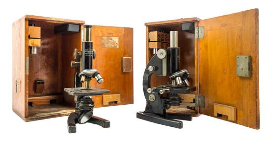 * Two German Black Lacquered Microscopes Height of (1 of 1)
