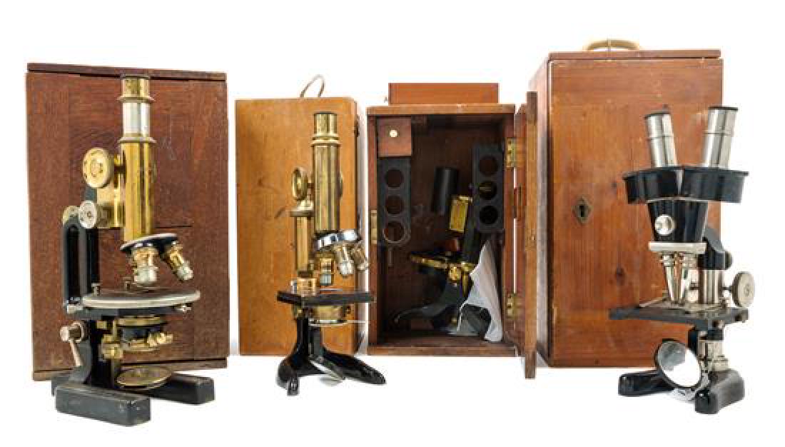 * A Group of Four Back Lacquered Microscopes Height of (1 of 1)