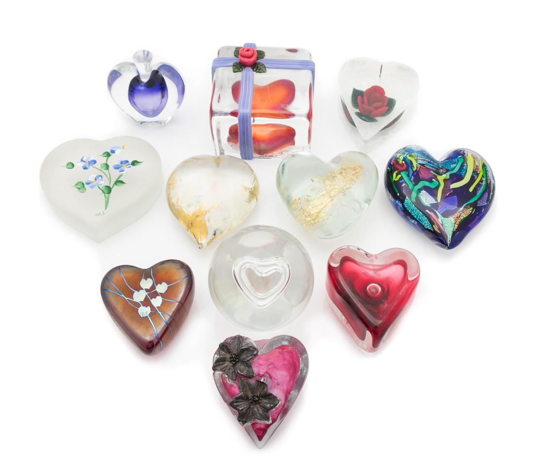 * Eleven Heart Shaped Paperweights Diameter of largest (1 of 1)