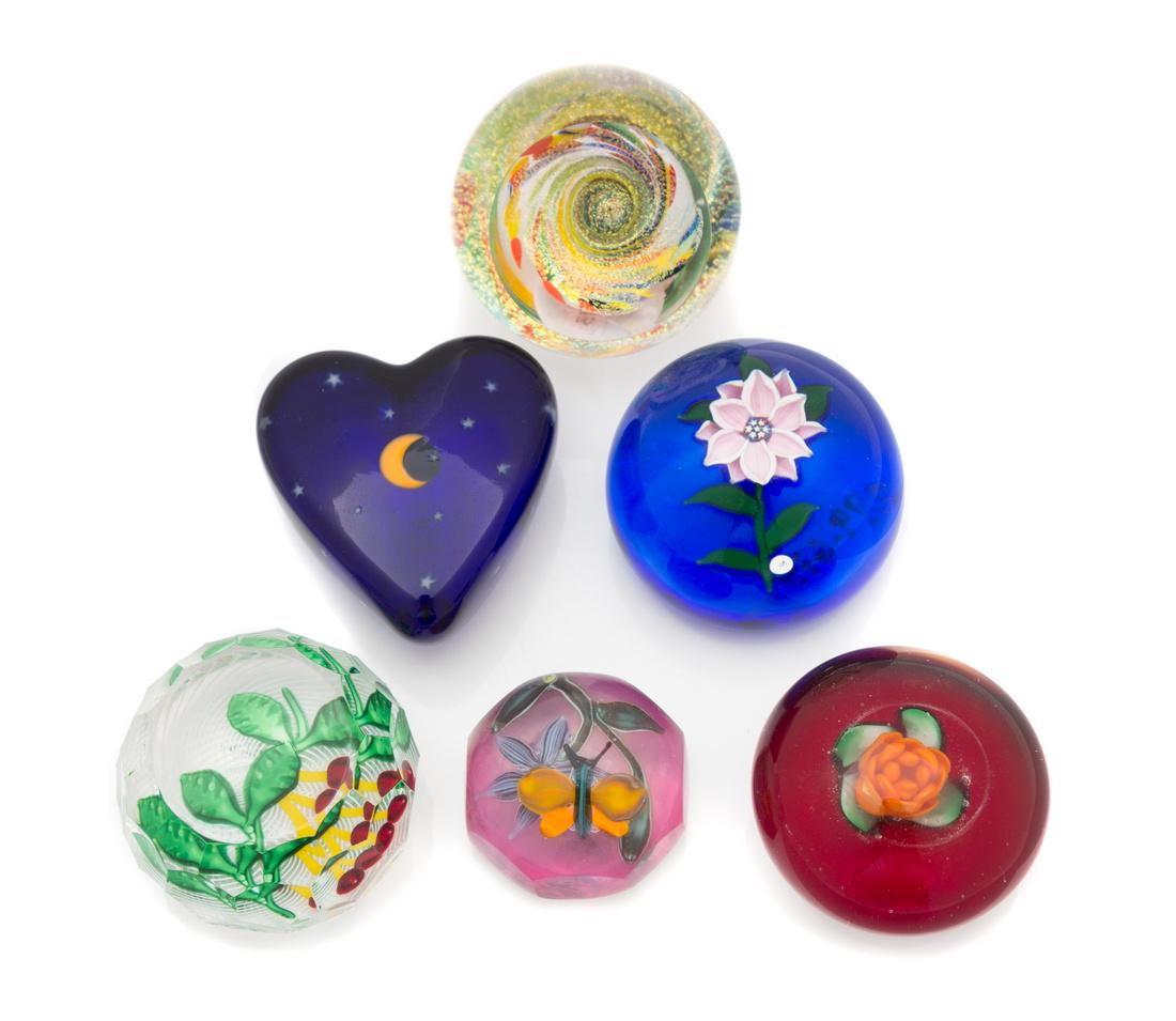 * Six Miniature Glass Paperweights Diameter of largest (1 of 1)