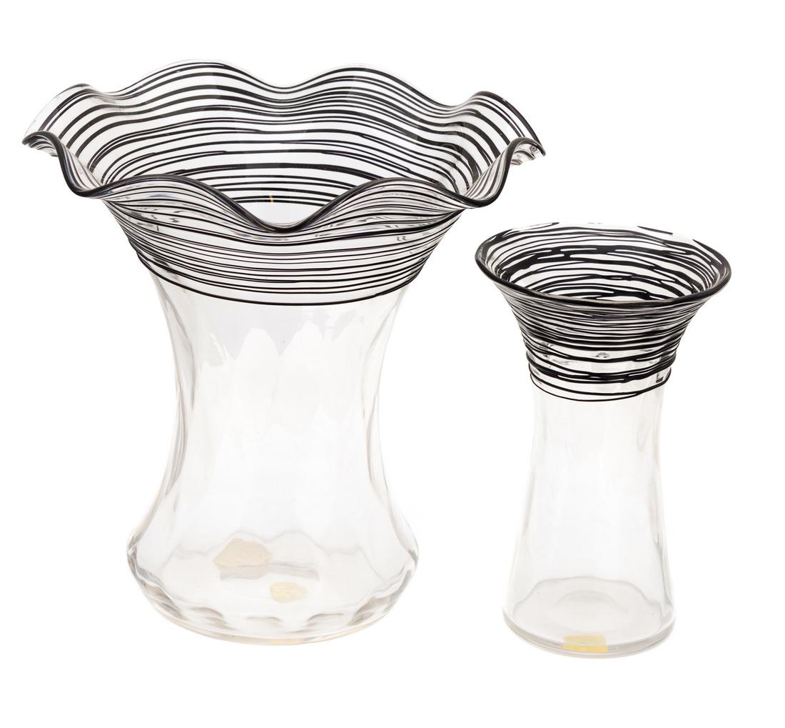 Steuben, , a group of two black threaded-glass vases (1 of 1)