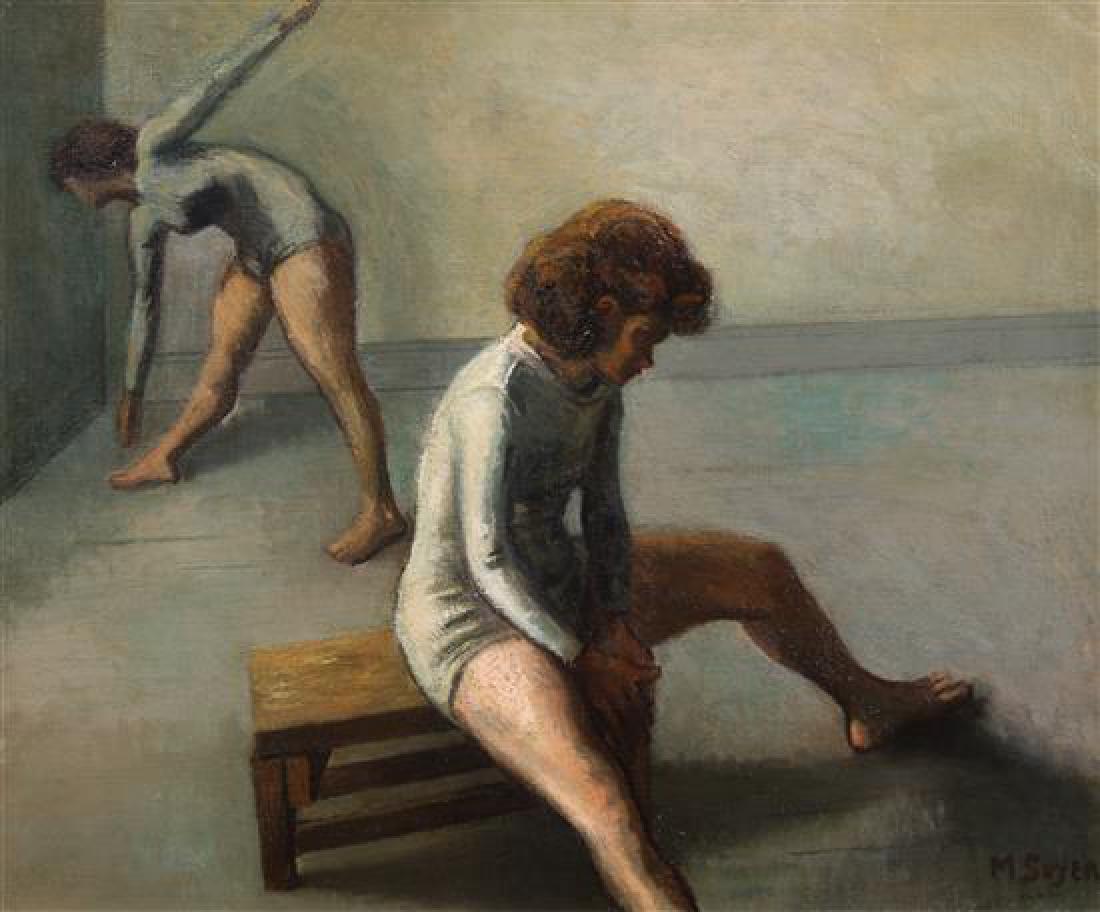 Moses Soyer, (American, 1899–1974), Two Ballerinas: Moses Soyer (American, 1899Â–1974) Two Ballerinas oil on canvas signed M Soyer (lower right) 20 x 24 inches. Estimate $2,000-4,000 Provenance: Vixseboxse Art Galleries, Cleveland Heights, Oh