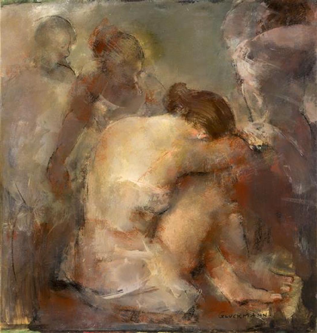 * Grigory Gluckmann, (American, 1878-1973), Model: * Grigory Gluckmann (American, 1878-1973) Model Dreaming oil on paper laid to paper board signed Gluckmann (lower right) 14 7/8 x 14 inches. Estimate $2,000-4,000 Property Sold to Benefit the Acquisit