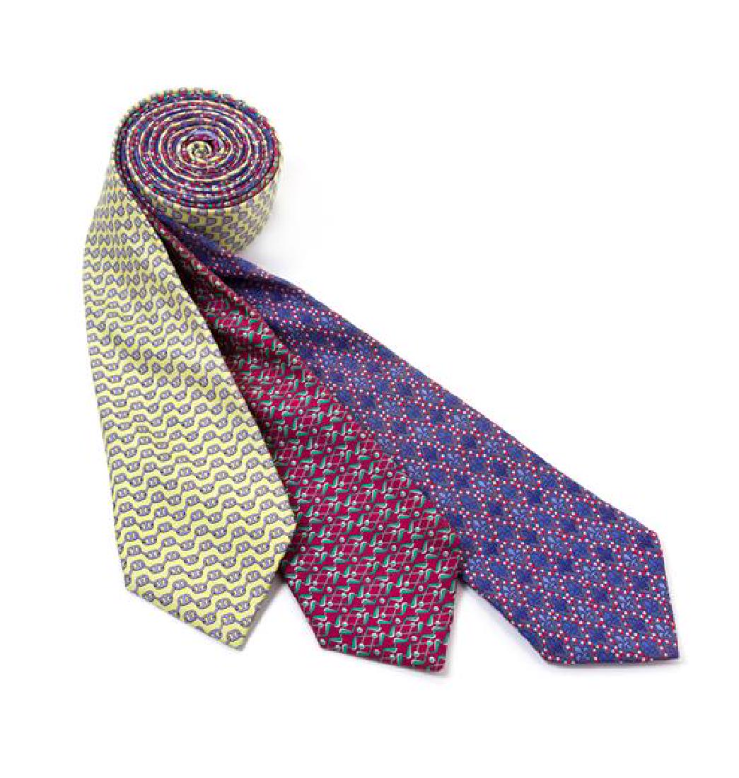 A Group of Three Hermès Silk Ties, (1 of 4)