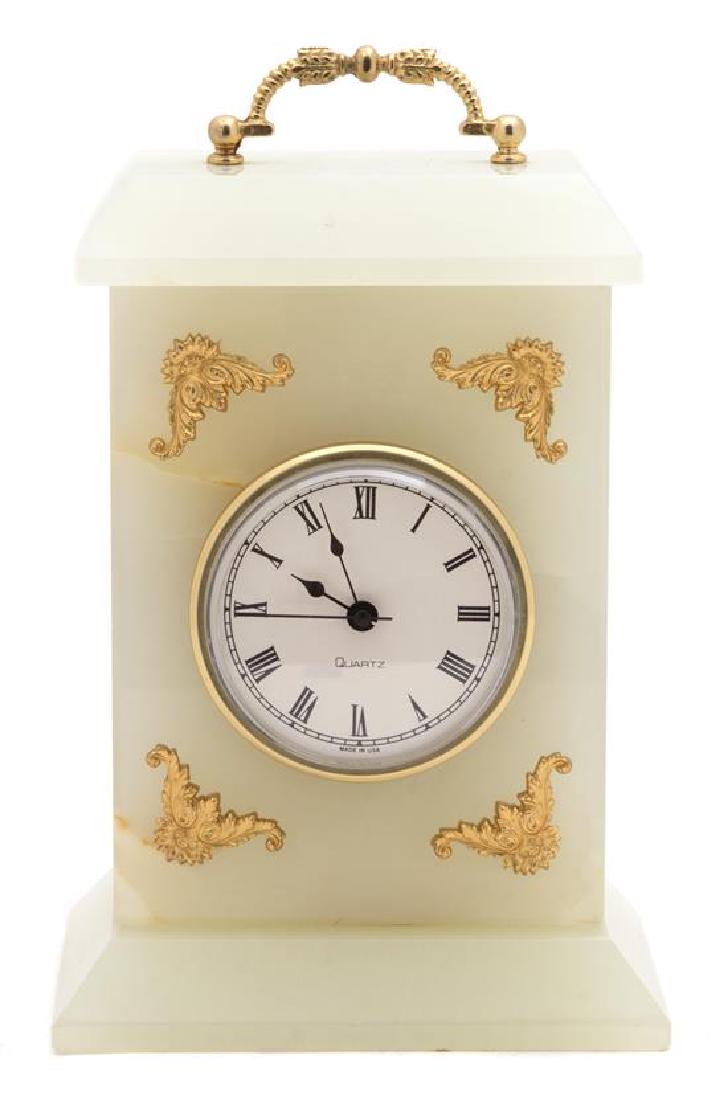 An Alabaster Gilt Bronze Mounted Bracket Clock Height 9 (1 of 1)