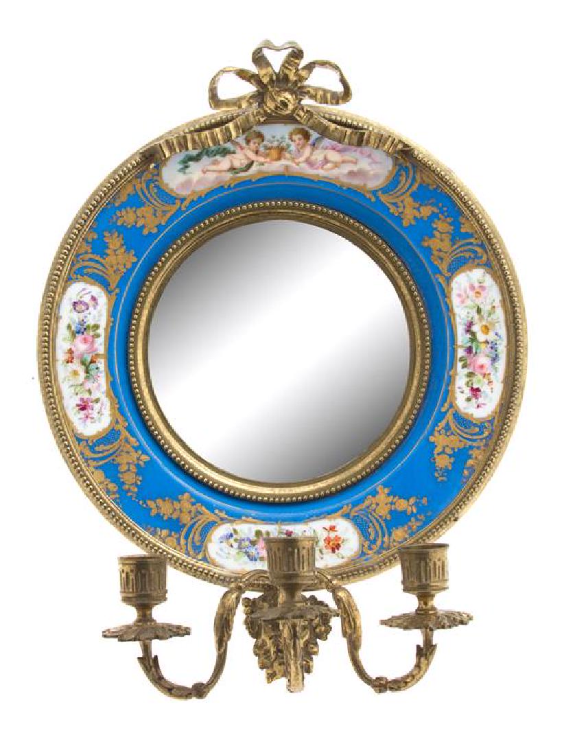 A Gilt Metal Mounted Porcelain and Mirrored Three-Light (1 of 1)