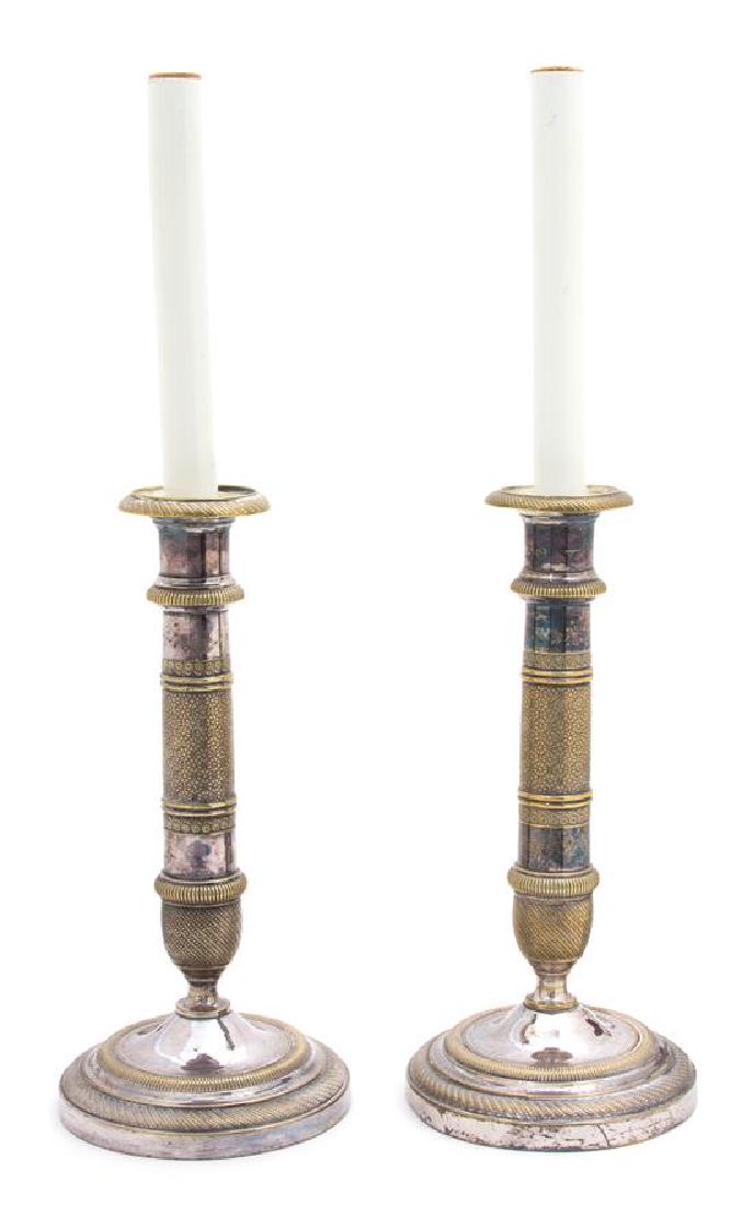 A Pair of Empire Style Silver Plate Candlesticks Height (1 of 1)
