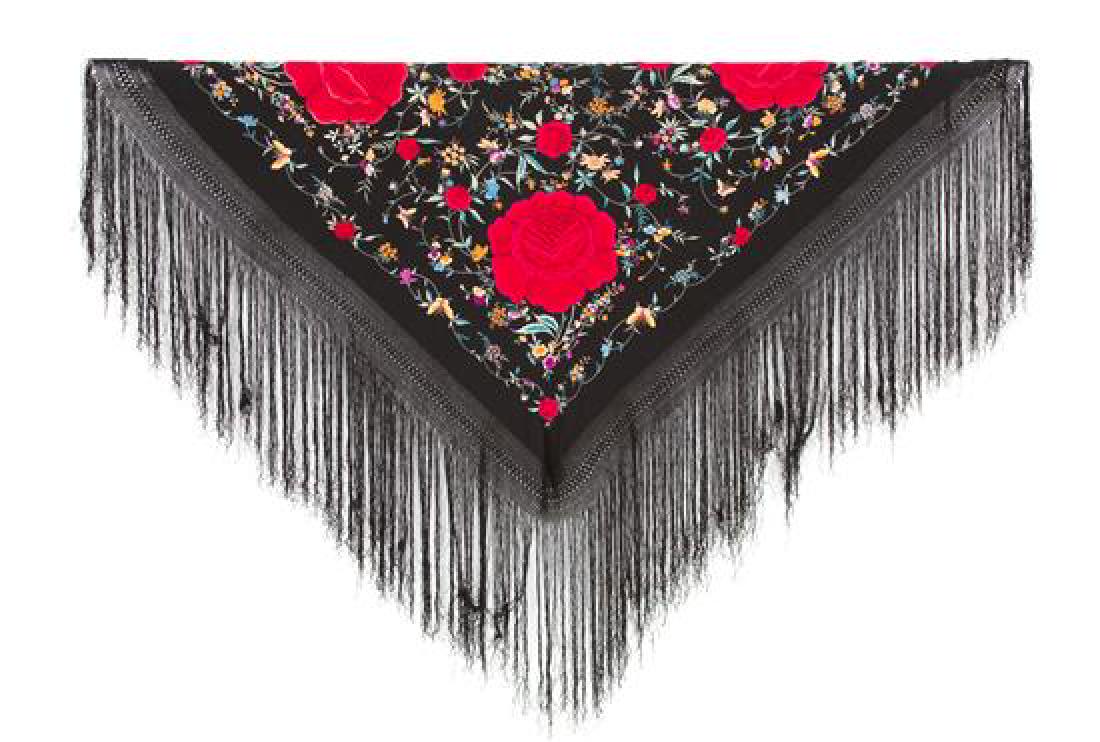 A Chinese Floral Embroidered Black Silk Piano Shawl 65 (1 of 1)