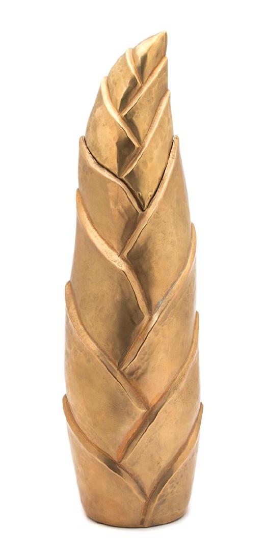 A Robert Kuo Gold Metal Weave Fluted Covered Jar Height (1 of 1)