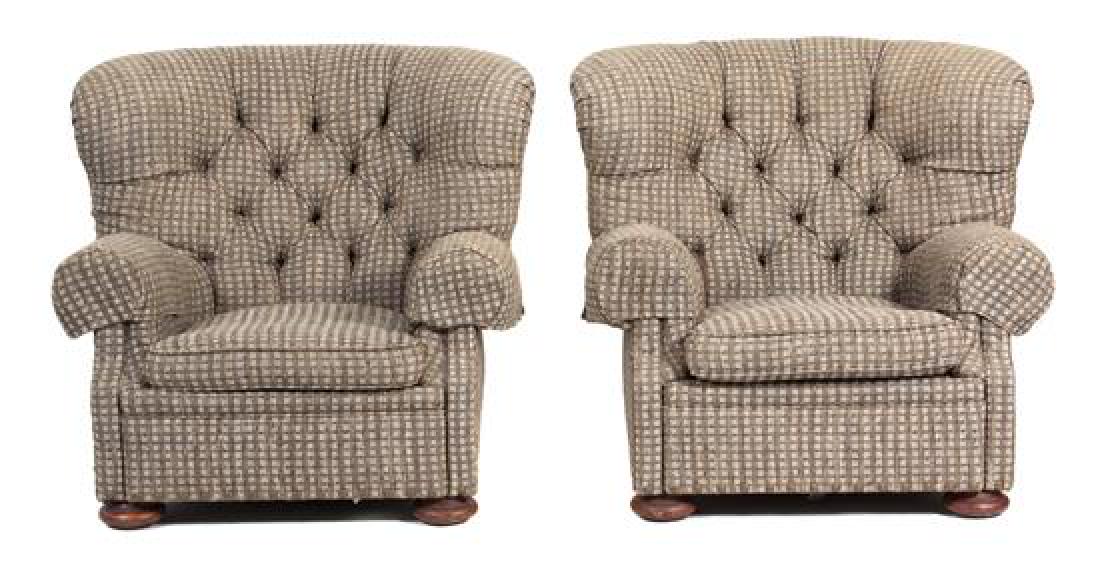 A Pair of Upholstered Button-Tufted Armchairs with a (1 of 3)