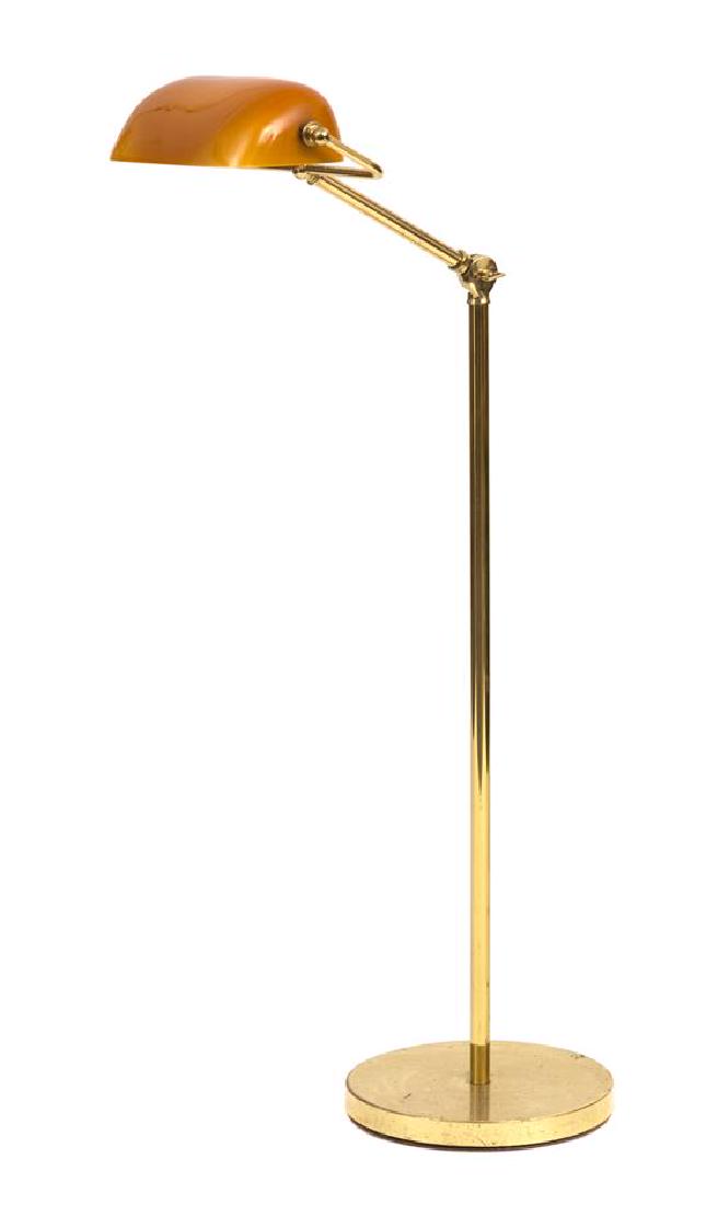 An Adjustable Brass Floor Lamp with Amber Glass Shade (1 of 1)