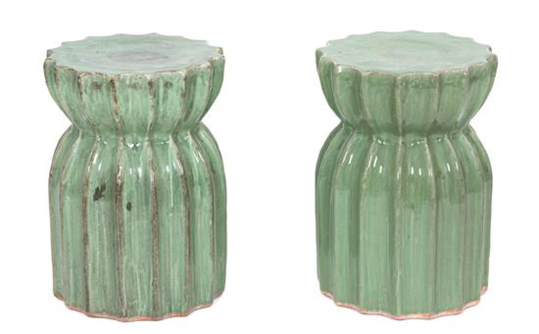 A Pair of Glazed Ceramic Fluted-Form Garden Seats (1 of 1)