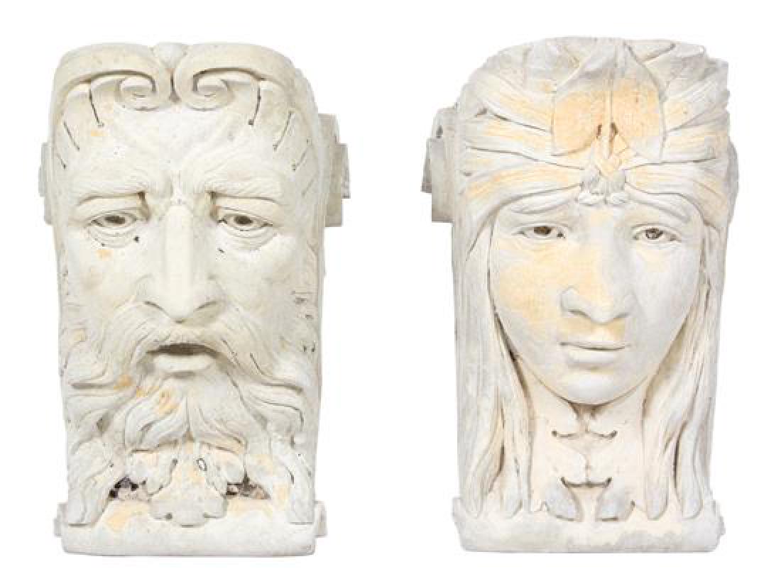 Two Carved Stone Wall Masks Height 12 x width 7 1/2 x (1 of 1)