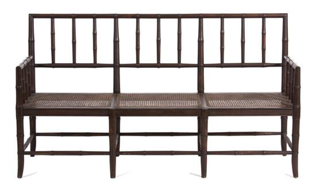 A Bamboo Carved and Painted Wood Settee Height 37 1/2 x (1 of 1)