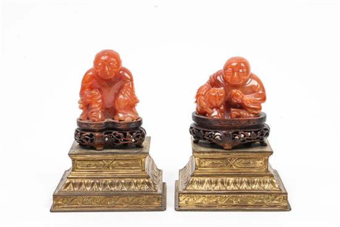A Pair of Chinese Carved Carnelian Agate Figures (1 of 1)