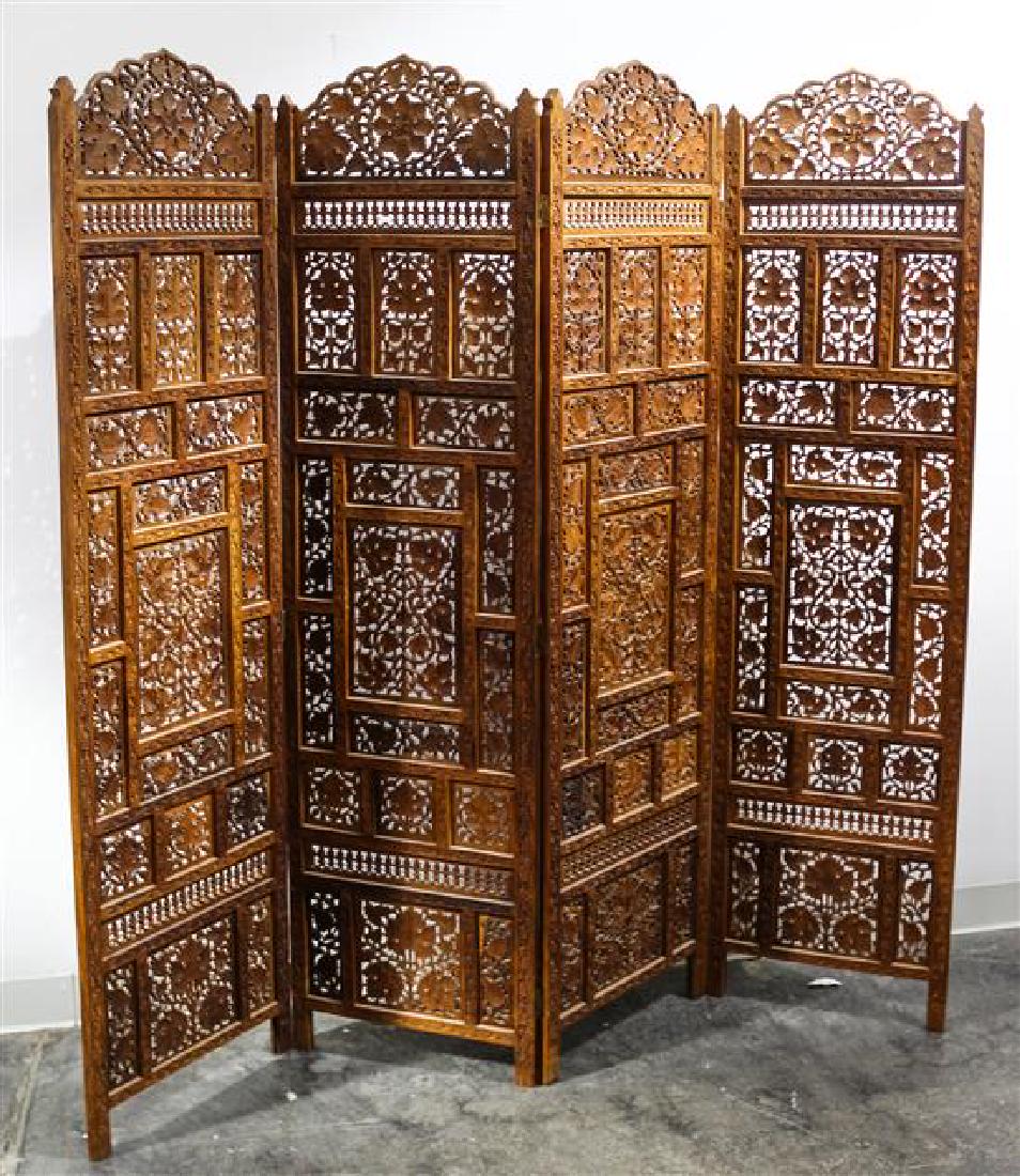 An Indian Four Panel Carved Floor Screen (1 of 1)