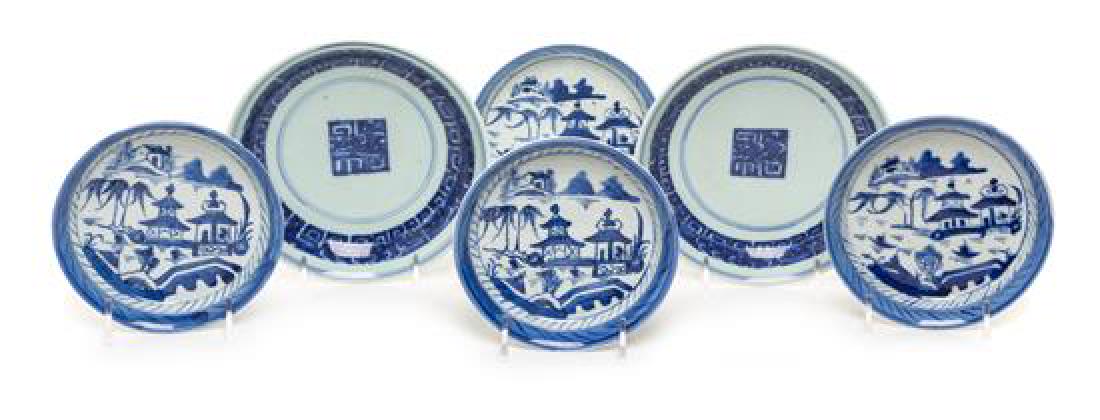 Six Chinese Export Blue and White Porcelain Plates (1 of 1)
