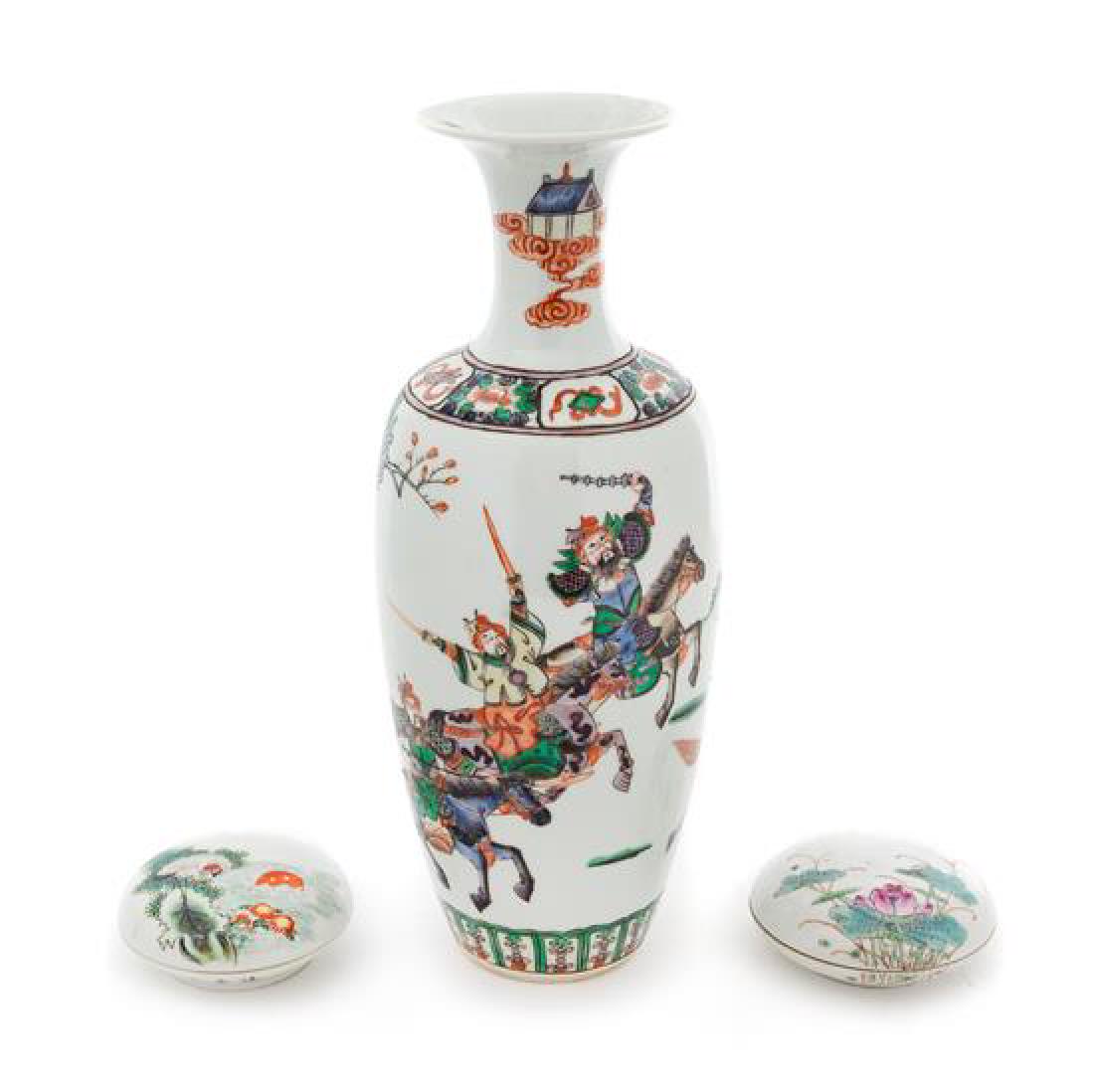 Three Chinese Porcelain Articles Height of vase 11 1/2 (1 of 1)