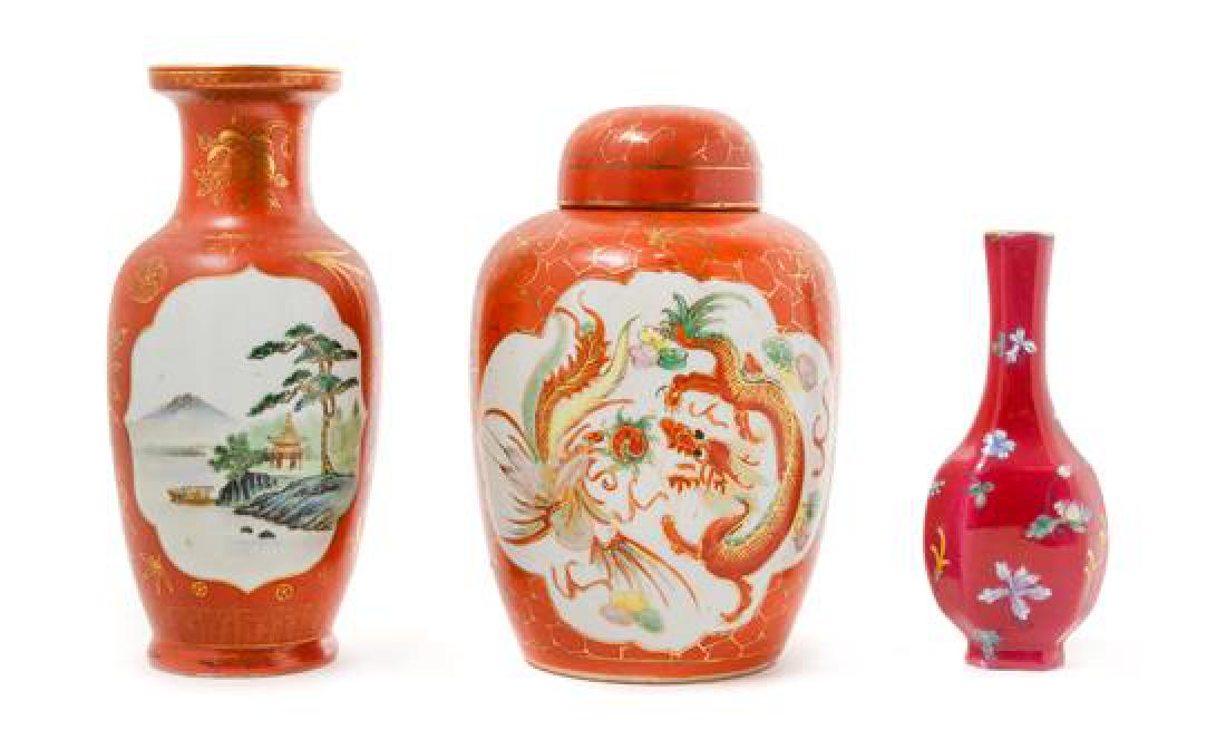 Three Chinese Red Glazed Porcelain Articles Height of (1 of 1)