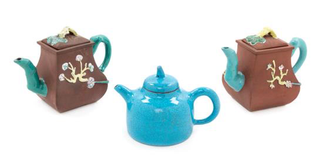 Three Chinese Yixing Pottery Teapots Height of tallest (1 of 3)