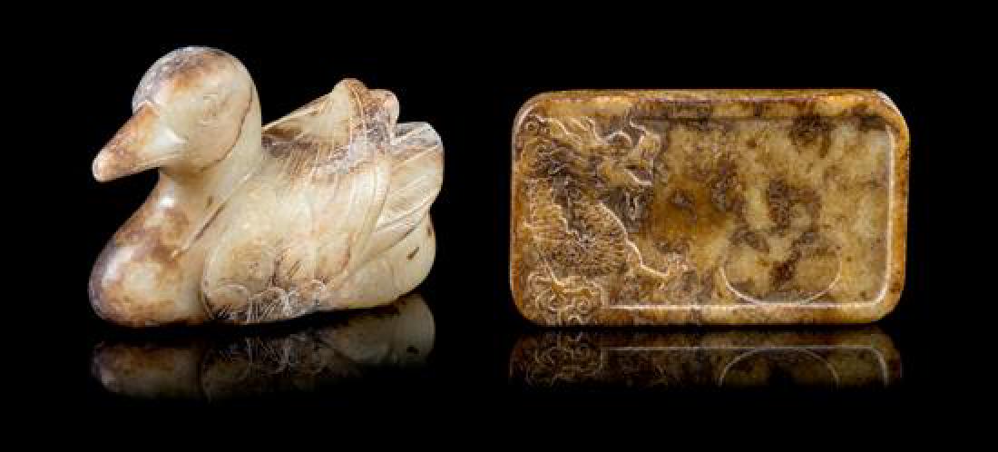 Two Chinese Jade Articles Length of duck 4 1/4 inches. (1 of 1)