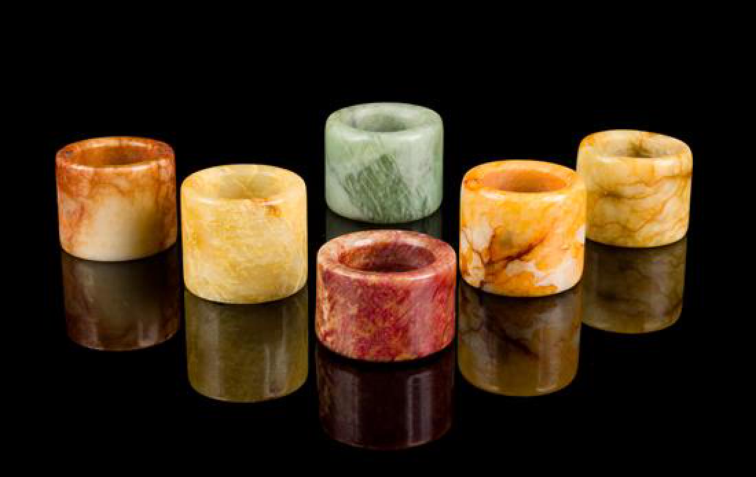 Six Chinese Hardstone Archer's Rings Diameter of (1 of 1)