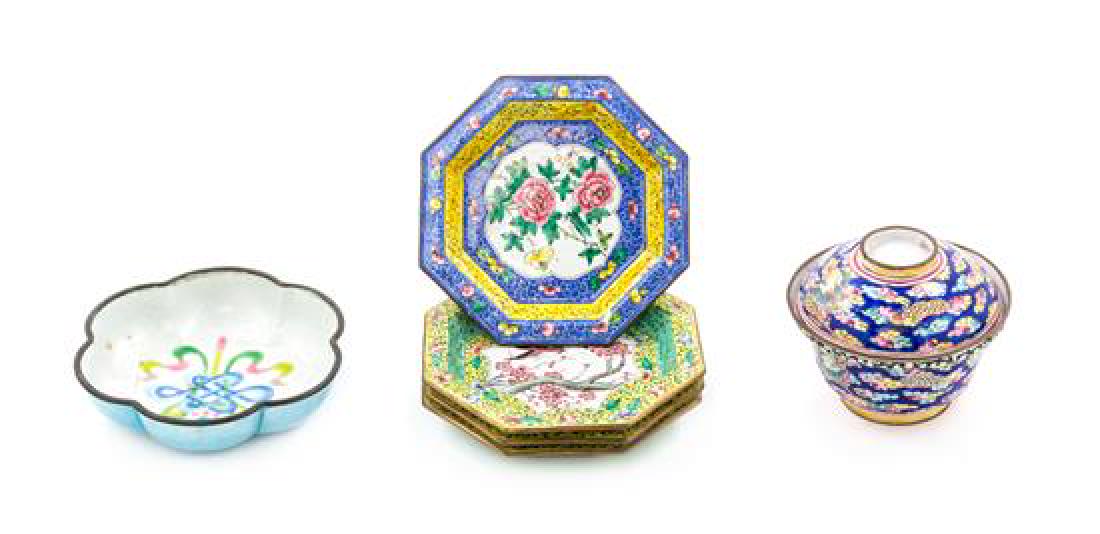 Six Chinese Enamel on Copper Articles Height of cup (1 of 1)