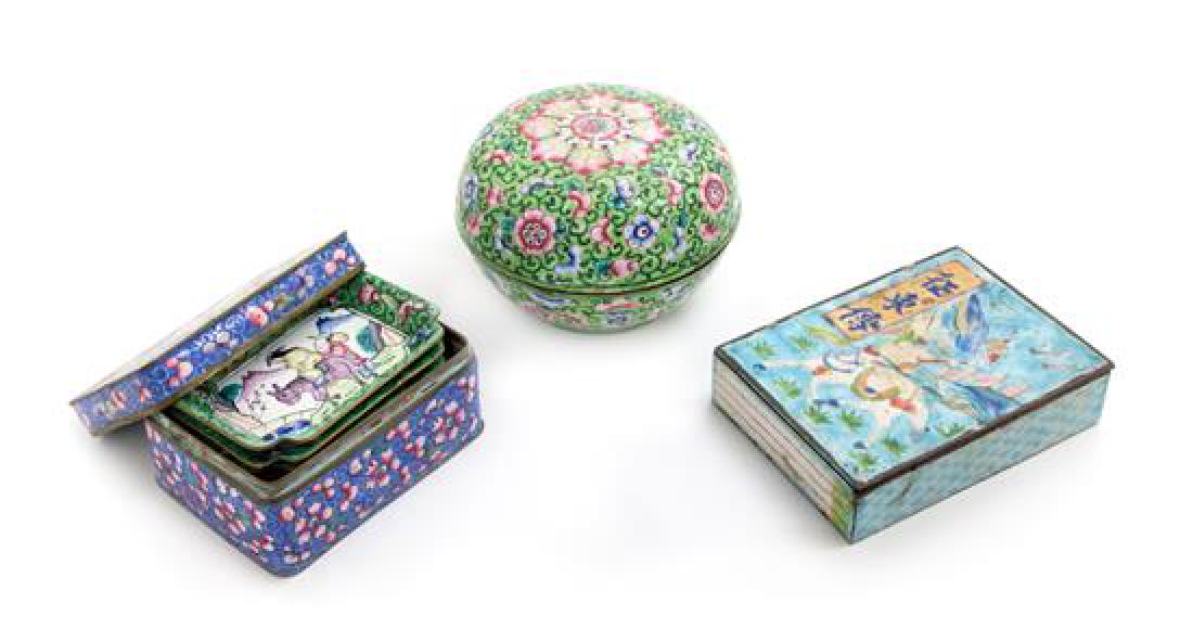 Three Chinese Enamel on Metal Boxes and Covers Height (1 of 1)
