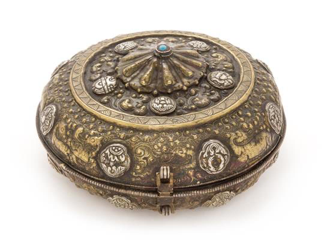 A Tibetan Silvered and Gilt Copper Covered Box (1 of 2)