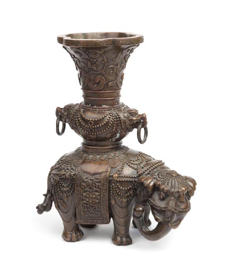 * A Bronze Elephant-Form Vase Height 11 1/2 inches. (1 of 1)